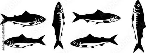 Set of Minimalist black sardine seafood silhouette 