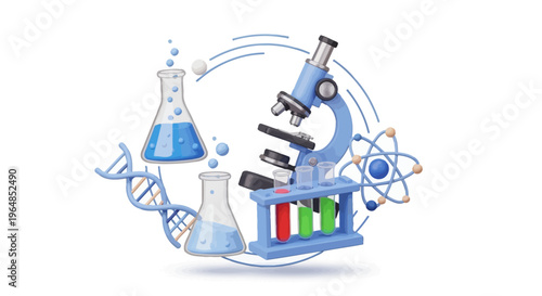Science laboratory equipment and symbols.