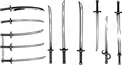 Elegant Sumi-e Style Sword Illustration