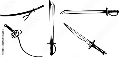Elegant Sumi-e Style Sword Illustration