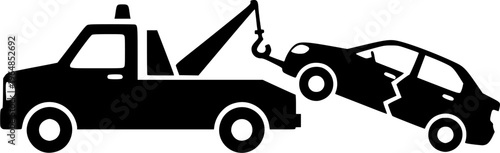 simple tow truck towing broken down car silhouette side view icon symbol