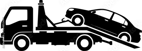 simple tow truck towing broken down car silhouette side view icon symbol