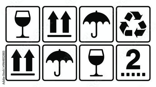 Fragile umbrella arrows recycle symbol number two glass wine glass