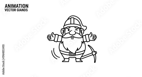Charming cartoon miner character with a long beard and pickaxe welcomes viewers with a friendly wink