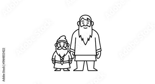Distinctive bearded figures standing together in a simple line art illustration, showcasing