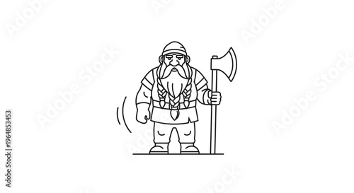 Robust bearded fantasy character wielding a mighty axe in a clean minimalist line art style