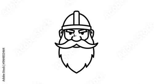 Strong graphic vector illustration of a determined, bearded figure with a protective head covering