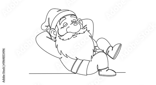 Jovial Santa Claus enjoying a tranquil, well-deserved break after the busy holiday season