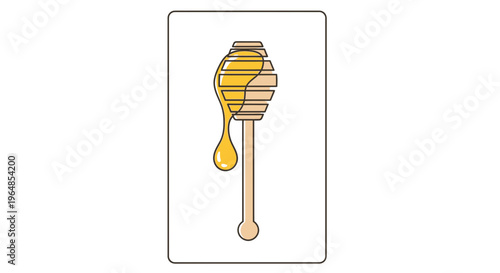 Stylized illustration of a natural golden honey dipper dripping sweet liquid