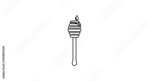Minimalist outline illustration of a classic honey dipper with a single dripping drop of golden