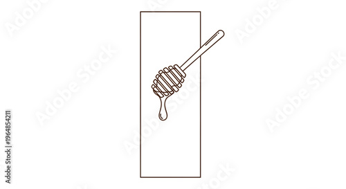 Minimalist outline drawing of a honey dipper with a delicious sweet golden drop of natural nectar
