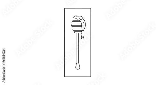 Minimalist illustration showcasing a classic honey dipper with sweet nectar gently flowing from