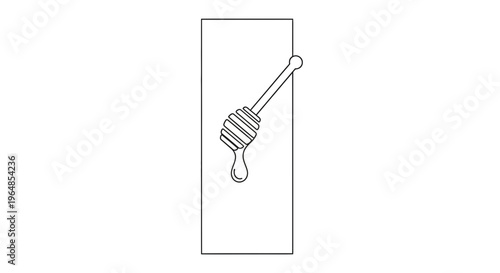 Minimalist line art illustration of a honey dipper dripping golden liquid inside a sleek vertical