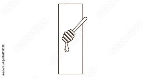 Minimalist outline illustration of a honey dipper with a glistening golden drop of natural sweetness
