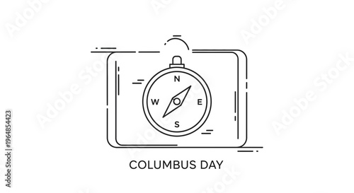 Minimalist line art compass illustration for historical discovery celebrations and exploration