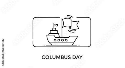Minimalist line art illustration of a historical sailing ship with flags, symbolizing exploration