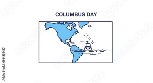 Stylized graphic depicting a historic transatlantic voyage celebrating a significant American