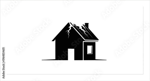 Damaged house silhouette icon symbolizing property distress and structural failure needing urgent