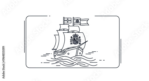 Vintage sailing vessel navigating ocean currents a historical maritime journey outline illustration