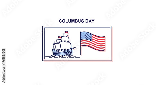 Celebrating a National Observance: A Line Art Representation of Columbus Day with Ship and Flag