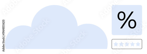 Cloud computing, data storage, user feedback, online ratings, digital evaluation, technology usage. Minimalistic cloud design with percentage and star rating icons. Cloud computing and data storage