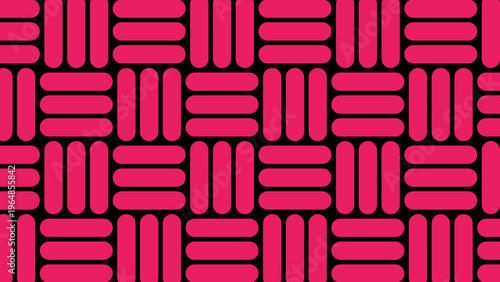 Vibrant pink geometric woven pattern on a black background creating a stylish and modern abstract design perfect for decorative textures and digital surfaces