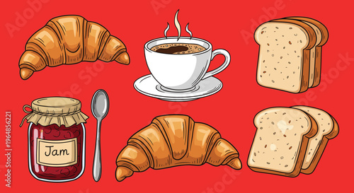 A cheerful cartoon illustration of a jar of jam on a red background, perfect for food and lifestyle concepts.