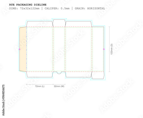 Standard Tarot Card Deck Box Template SVG | 72x32x122mm RTE Packaging Dieline | Cricut & Illustrator Ready