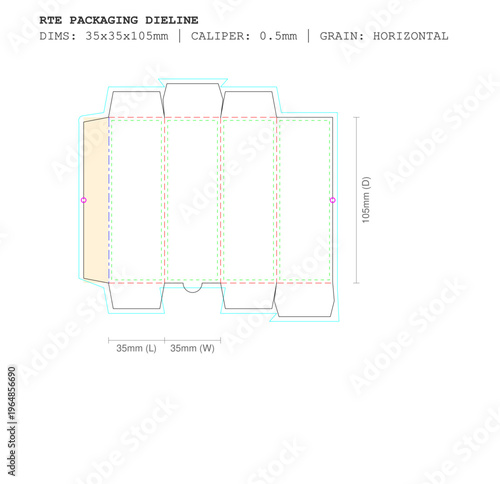 30ml Essential Oil Glass Box Box Template SVG | 35x35x105mm RTE Packaging Dieline | Cricut & Illustrator Ready