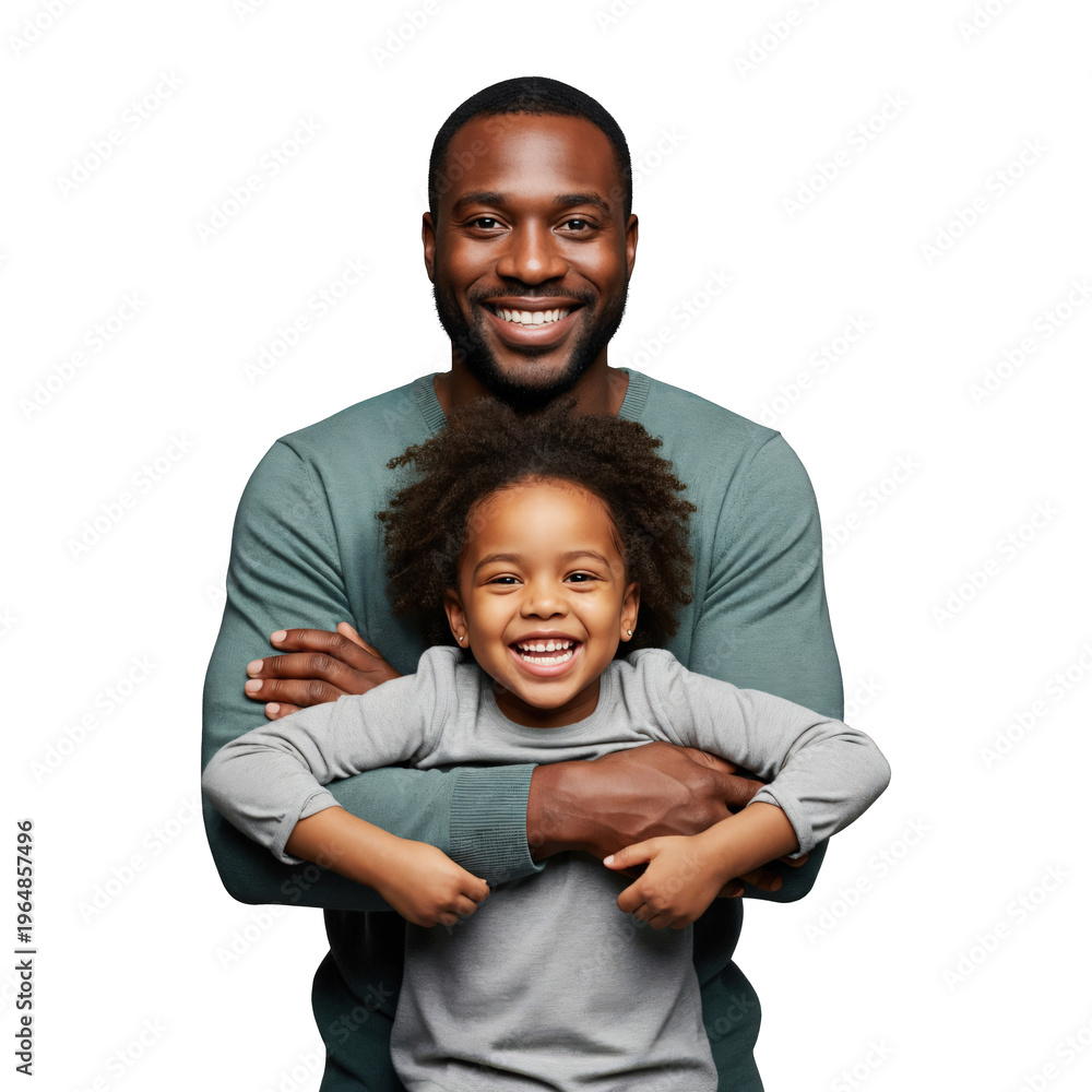 Obraz premium Portrait of a Smiling Black Father and Daughter in a Studio Setting