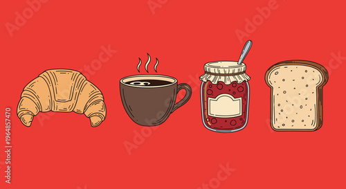 A stylized illustration of a croissant on a red background, perfect for food or bakery concepts.