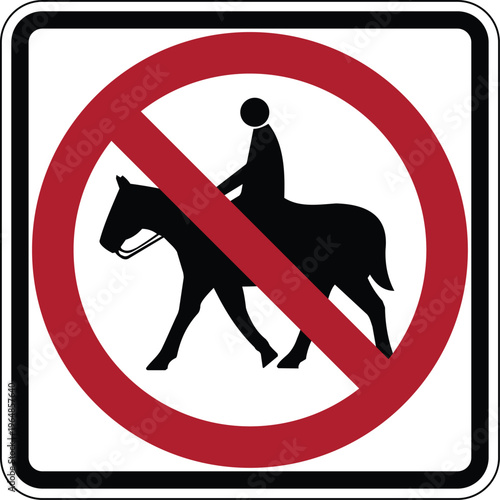 No Equestrians US Road Sign Vector Illustration Horse Riding Prohibited Restriction Symbol
