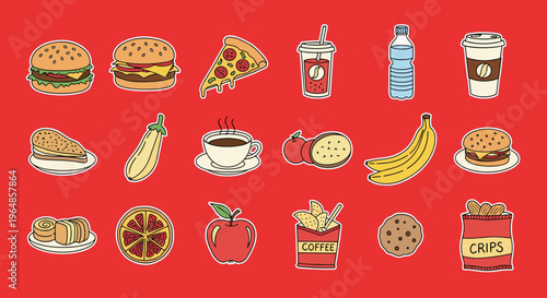 A colorful illustration of sweet pastries on white plates against a red background, evoking a sense of appetite and indulgence.