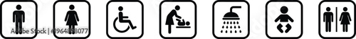 A set of universal restroom and shower icons for public facilities