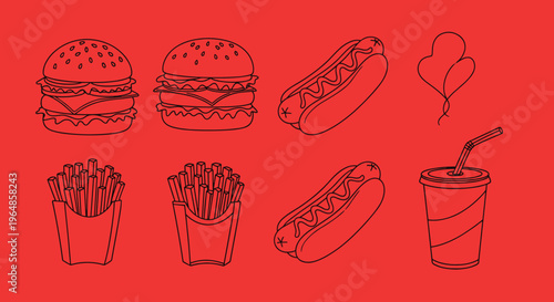 A stylized illustration of french fries in a container on a red background, conveying a sense of modern simplicity and appetite.