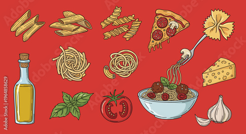 An illustration of a glass bottle filled with yellow oil on a red background, symbolizing health and wellness in a modern style.