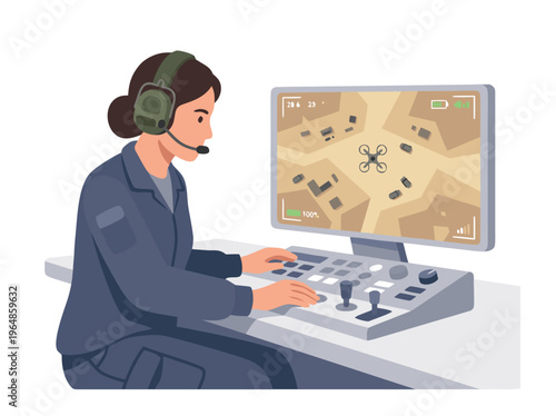Woman operating drone control system.