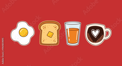 An illustration of a smiling fried egg on a red background, conveying a cheerful and playful mood, perfect for use in food advertising, social media p