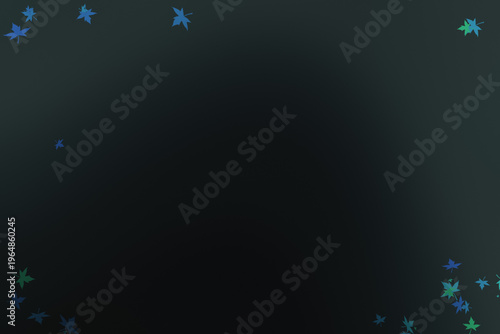 Dark background with blue and green maple leaf accents.