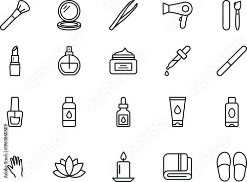 A collection of various beauty and cosmetic icons on a white background