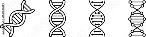 A set of DNA double helix icons in a simple line style on a white background