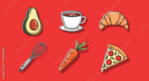 A silver whisk against a vibrant red background, evoking a sense of cooking and creativity.