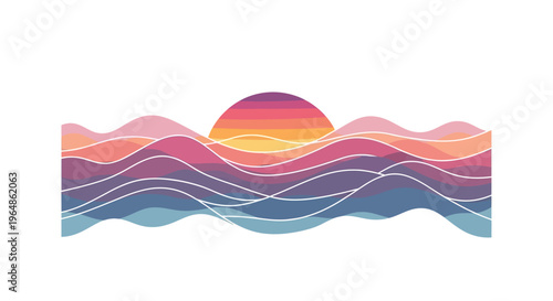 Sunset over wavy ocean waves horizon.