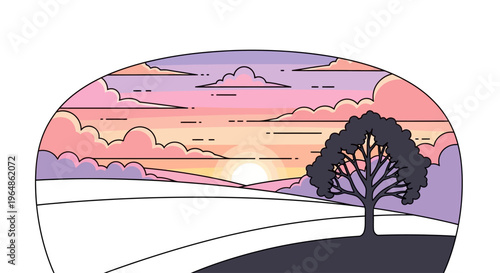 Tree Silhouette on Hill Side.