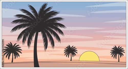 Silhouette of a large palm tree.