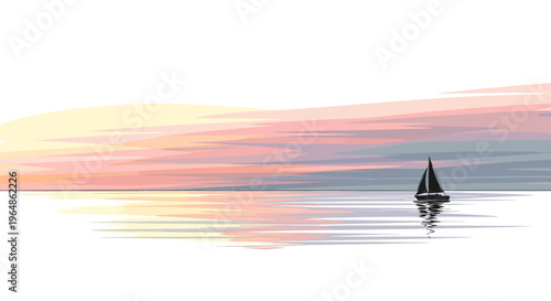 Sailboat on calm water sailing.