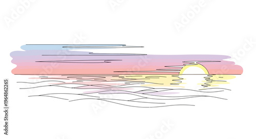 Sunset over the ocean waves.