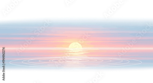 Sun Setting Over Calm Ocean Water.