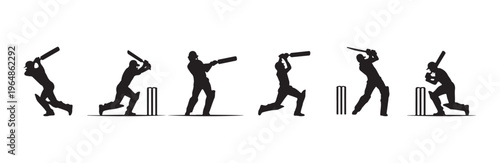 Sequence of cricket batsman actions during game vector illustration sport
