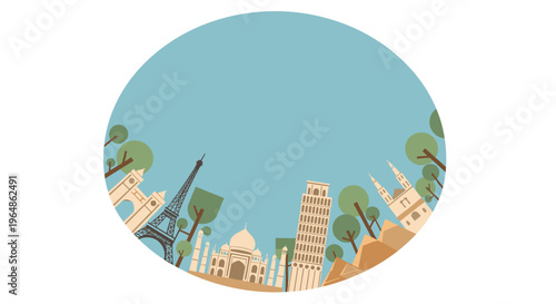City Skyline with Famous Landmarks Illustration.
